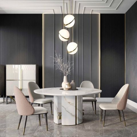 Luxury Italian Designer Contemporary Round Marble Dining Table Set ... for Marble Dining Table For Luxury Homes